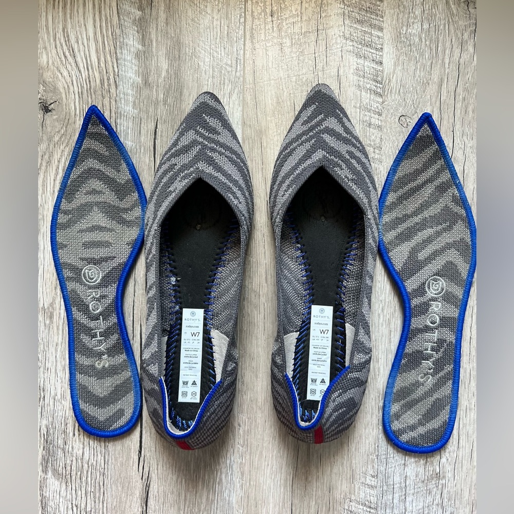 ROTHY'S The Point Retired Zebra Print Flats Slip on Shoes Womens Size 7 - Picture 7 of 10